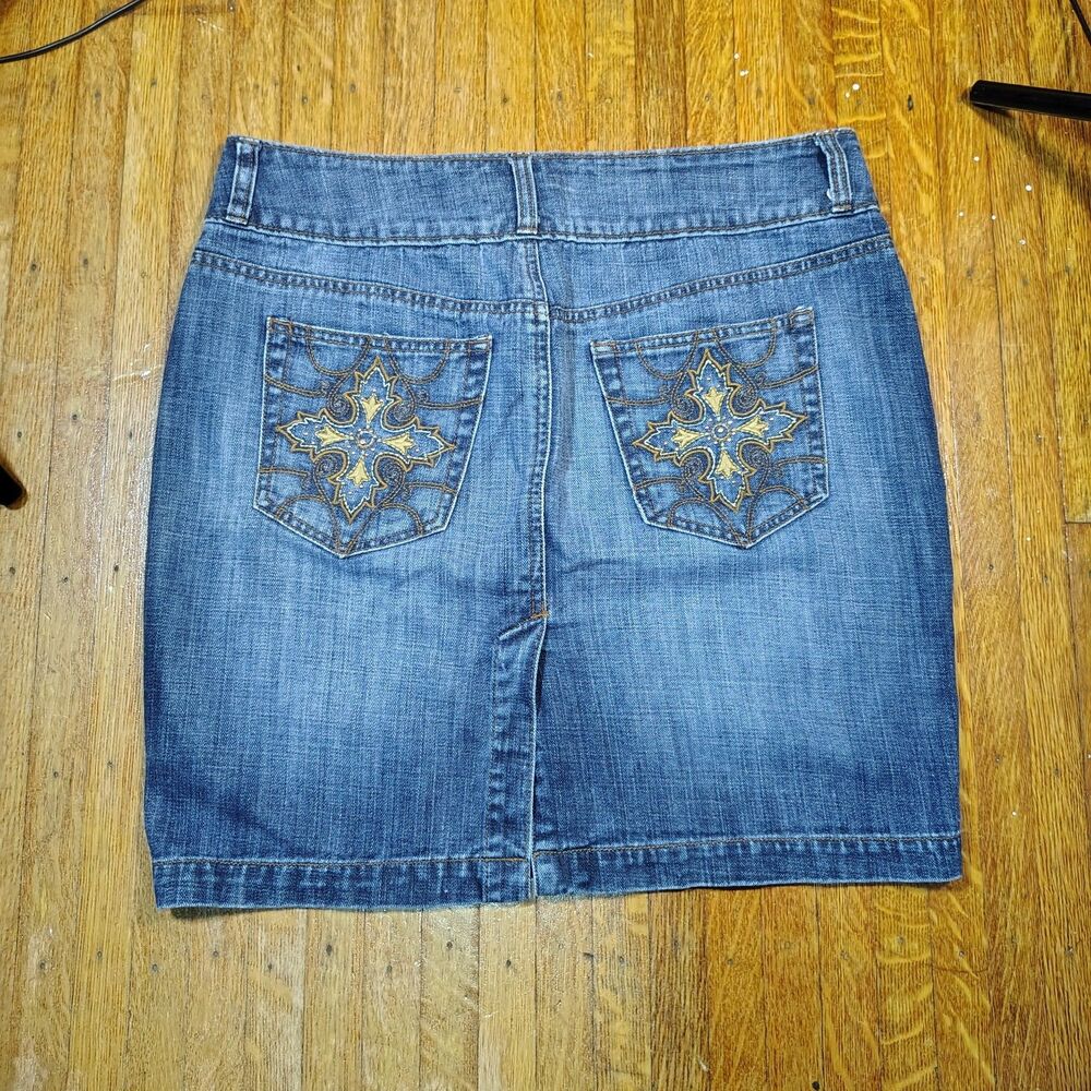 Y2K Demi Indie Sleaze 100%Cotton Embroidered Embellished Butt Pockets Skirt/T619
